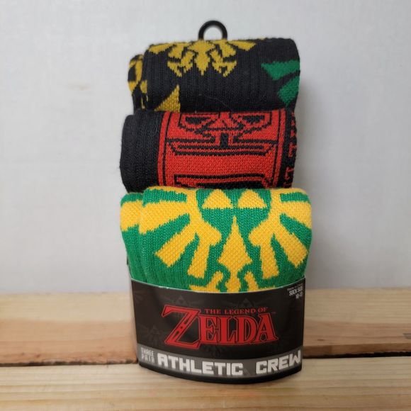 3 Pair The Legend Of Zelda Athletic Crew Socks - Sock Size 10-13 NWT - Picture 1 of 7